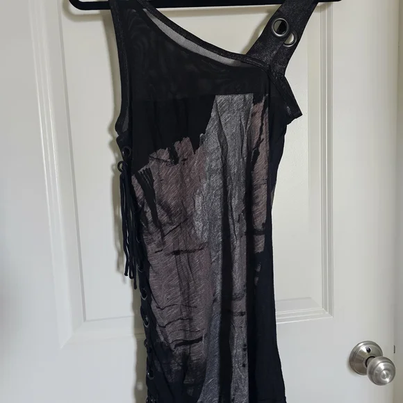 SALVAGE Edgy Black and Gray Asymmetrical Dress. M - Picture 4 of 13